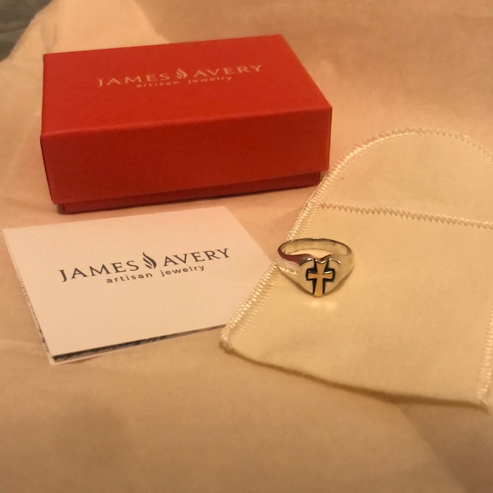 James Avery sterling silver and 14k gold Heart Cross ring sz7 w/ box and dustbag